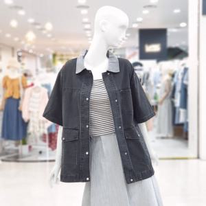 [ab.f.z]포인트 카라 박시 반팔 데님 자켓 FSPQZ3J03I