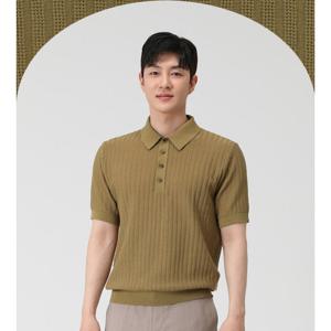 [피에이티]남성 여름 버티컬조직 반팔 카라 니트 QK33603_HDD