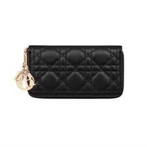 디올 Lady Dior 미디엄 지퍼 지갑 블랙 까나쥬 S6024ONMJM900