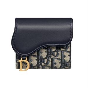 디올 Saddle Lotus 지갑 블루 자카드 송아지가죽 S5652CNKOM928