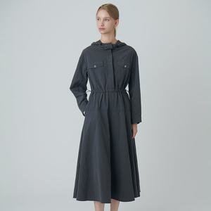 [SATIN] 허리 스트링 후드 롱 원피스 S243M656