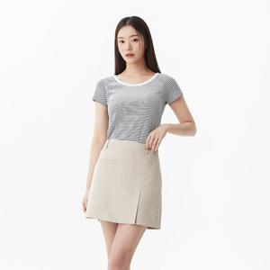 플라스틱아일랜드  (PR7CH304)  BEIGE 와이드넥 스트라이프 반팔 티셔츠