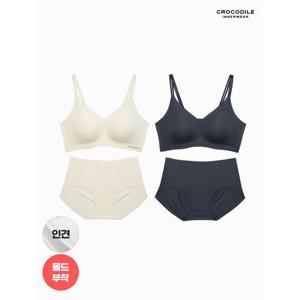 [크로커다일 이너웨어]라이크라 인견쉘론 몰드부착 더블스트랩 감탄브라+팬티 4종세트 CDW5N3336_T