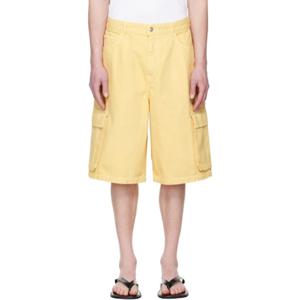25 FW Maison Kitsune 남성 옐로우 워크웨어 데님 카고 쇼츠 251389M193001