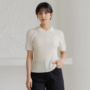[바네사빈] 린넨골지 카라버튼 반팔 니트 v01218