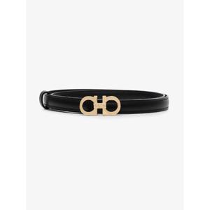 페라가모 black Gancini slim leather belt 675180 TP717437108