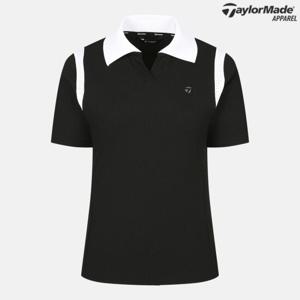 [테일러메이드]여성 니트 배색 V넥 카라 반팔 티셔츠 TWTPO6146-199