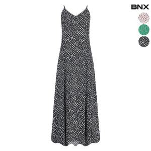 [BNX] 여성 로즈 패턴 쉬폰 나시 롱 원피스