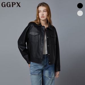 [GGPX] 카라넥 페이크 레더 스냅 자켓 (GOZJK002F)