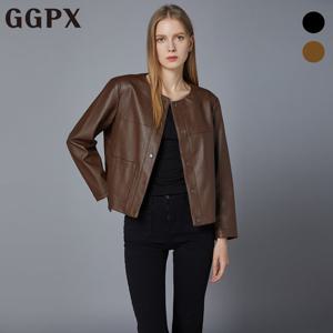 [GGPX] 노카라 라운드넥 스냅 버튼 페이크 레더 자켓 (GOZJK005F)