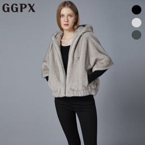 GGPX  하프 슬리브 밴딩 밑단 후드 페이크 퍼 점퍼 (GOZFU001F)