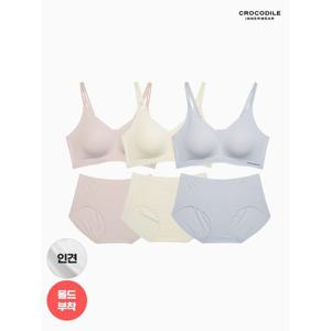 [크로커다일 이너웨어]라이크라 인견쉘론 몰드부착 더블스트랩 감탄브라+팬티 6종세트 CDW5N323334_T