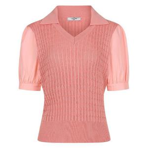 [레코브]() 소매 배색 카라 반팔 니트(LC31C8KN526X)
