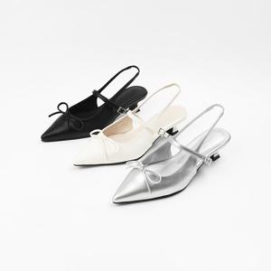 [신난다슈] 여성 슬링백 힐 4cm 리본 스틸레토 슬링백 구두 펌프스 발편한 쿠션 FL257002