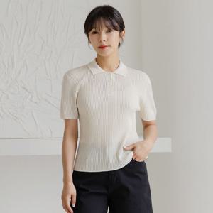 [바네사빈]린넨골지 카라버튼 반팔 니트  v01218