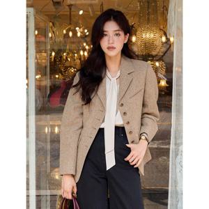 [올리브데올리브]울 블렌드 싱글 테일러드 체크 자켓(OW4WJ952)