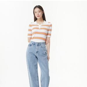 플라스틱아일랜드  (PR2KH381) 멀티스트라이프 카라 니트