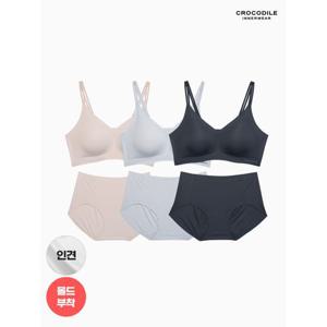 [크로커다일 이너웨어]라이크라 인견쉘론 몰드부착 더블스트랩 감탄브라+팬티 6종세트 CDW5N323436_T