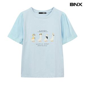 [BNX]자수 배색 퍼프 티셔츠 (BX2TS016L0)