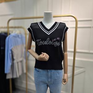 [에고이스트]레터링 V넥 네트 베스트 ER2OKV52BK_CA
