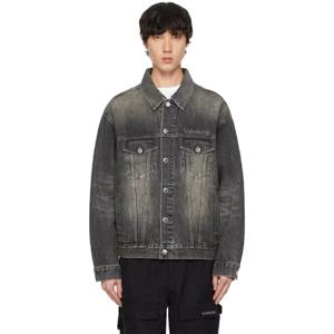 BAPE 청자켓 블랙 디스트레스 트러커 데님 재킷 242546M177004