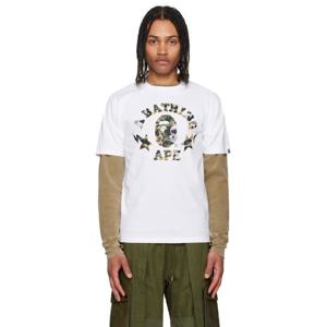 BAPE 티셔츠 화이트 퍼스트 카모 크레이지 스타 컬리지 티셔츠 251546M213151