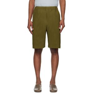 Homme Plisse Issey Miyake 반바지 카키 컬러 플리츠 쇼츠 251729M193002