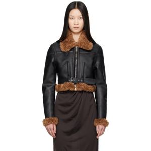 Stella McCartney 재킷 블랙 플러시 테디 인조 가죽 바이커 재킷 242471F063001