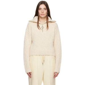 AMI Paris 후드 베이지 집업 스웨터 232482F097003