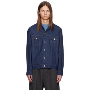 Maison Kitsune 청자켓 네이비 로고 자수 데님 재킷 242389M177004
