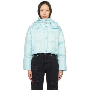 베르사체 패딩 블루 바로코 다운 재킷 241404F061000
