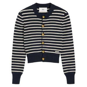 AMI Paris 스트라이프 패턴 코튼 혼방 가디건 H24FKC039KN0061