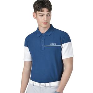 [헤지스골프] 블루 남성 컬러블럭 여름 카라 니트HUSW5B314B3