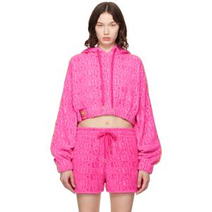 베르사체 후드 핑크 아이 러브 바로크 크롭 후디 252404F097000