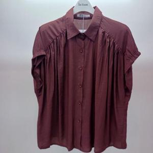 Latium HC06 품넉넉한 캡소매 커튼 카라 반팔 셔링 무지 셔츠블라우스 T2531bl07W