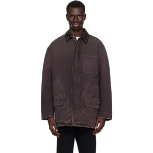 Golden Goose 청자켓 퍼플 가죽 칼라 디스트레스 재킷 251264M177000
