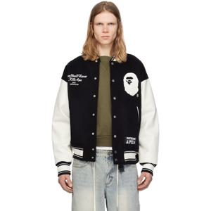 BAPE 점퍼 블랙   화이트  바시티 보머 재킷 251546M175002