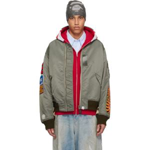 BAPE 점퍼 그린 샤크 MA 1 보머 재킷 251546M175003