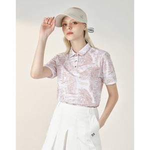 닥스 골프 여성 24SS 추가인하PREMIUM 브라운 130주년 패턴 폴리피케 반소매 티셔츠 DNTS4B518W2