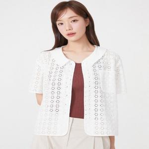 플라스틱아일랜드  (PR2WB703) 카라배색 펀칭 블라우스