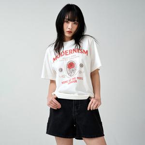 [벤셔먼]우먼 로즈 그래픽 피그먼트 반팔티셔츠 BPCTS851F