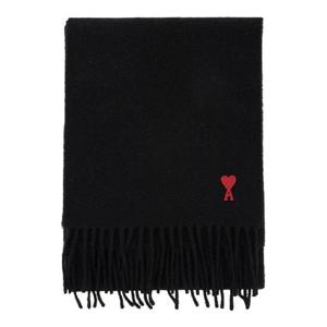 AMI PARIS Black Rectangular Oversize Scarf with Logo on the Front in Wool Man BFUSF405334001