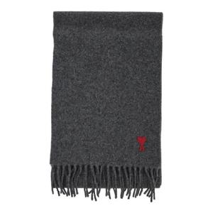 AMI PARIS Grey Rectangular Oversize Scarf with Logo on the Front in Wool Man BFUSF405334061