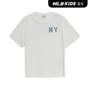 [MLB키즈 공식] 25SS 모노그램 데님 쿠퍼스 빅로고 티셔츠 NY (Ivory) 7ATSM0953-50IVS