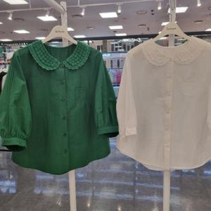 라티움 HC34 여름 국내생산 이중레이스카라 얇고 가벼운 6부소매  블라우스 T2523Bl12