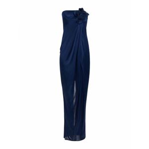 [ELISABETTA FRANCHI] 여성 롱 스커트 새틴 원피스 위드 플라워 application ABR3752E2DC8 Blue /8