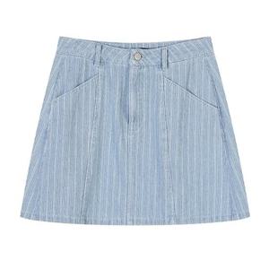 플라스틱아일랜드  (PR2DS561) 세미A라인 데님 미디 스커트