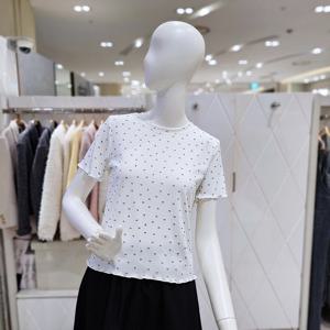 [밸리걸] 리본 패턴 라운드 스판 골지 반팔 티셔츠 223780