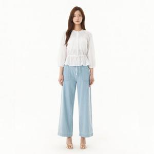 플라스틱아일랜드  아일렛 콩단추 스트링 블라우스 (PR2WB431)