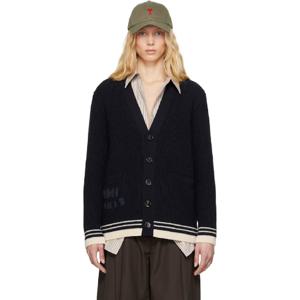 AMI Paris 가디건 네이비 버진 울 골지 가디건 251482F095001